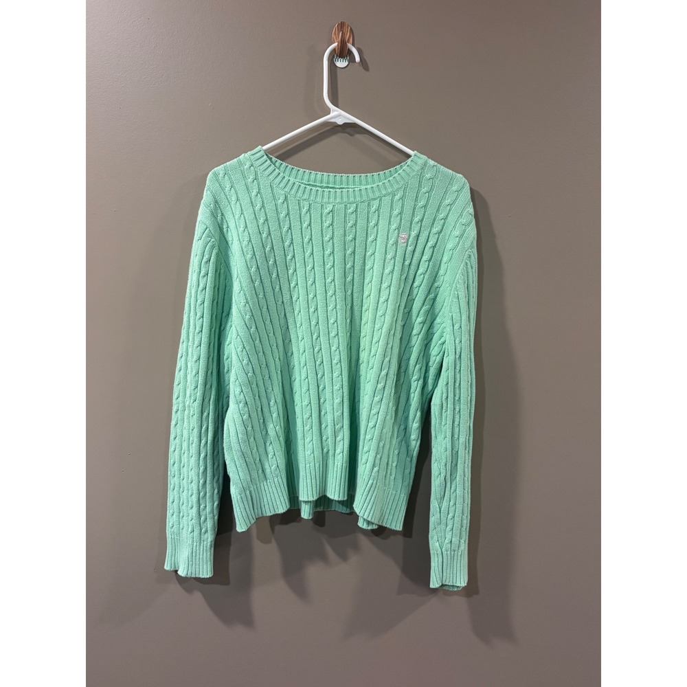 Duck Head Mint Green Cable Knit Cotton Sweater XL Womens Crewneck Pullover